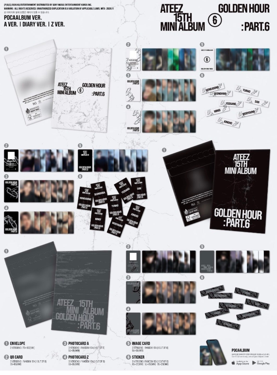 *Pre-Order* ATEEZ- 15TH MINI ALBUM [GOLDEN HOUR : Part.6] (POCAALBUM) (A Ver. / DIARY Ver. / Z Ver.) Yoolxv.store