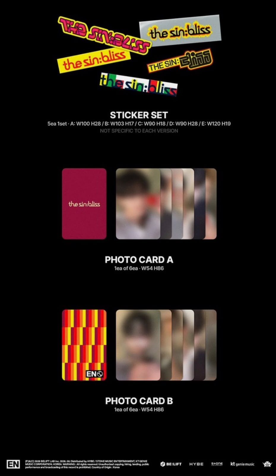 ENHYPEN THE SIN BLISS sticker set and photocards