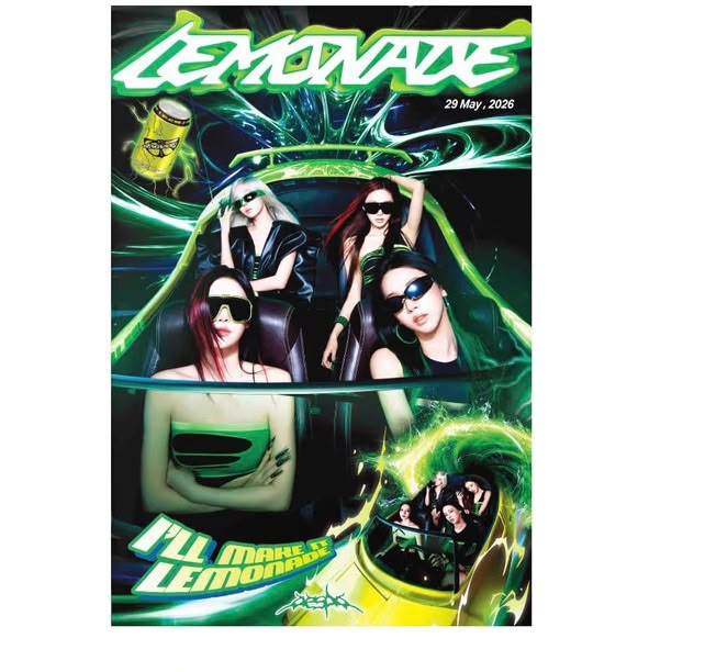 aespa Lemonade P.O.S Version album cover - green futuristic concept featuring all four members