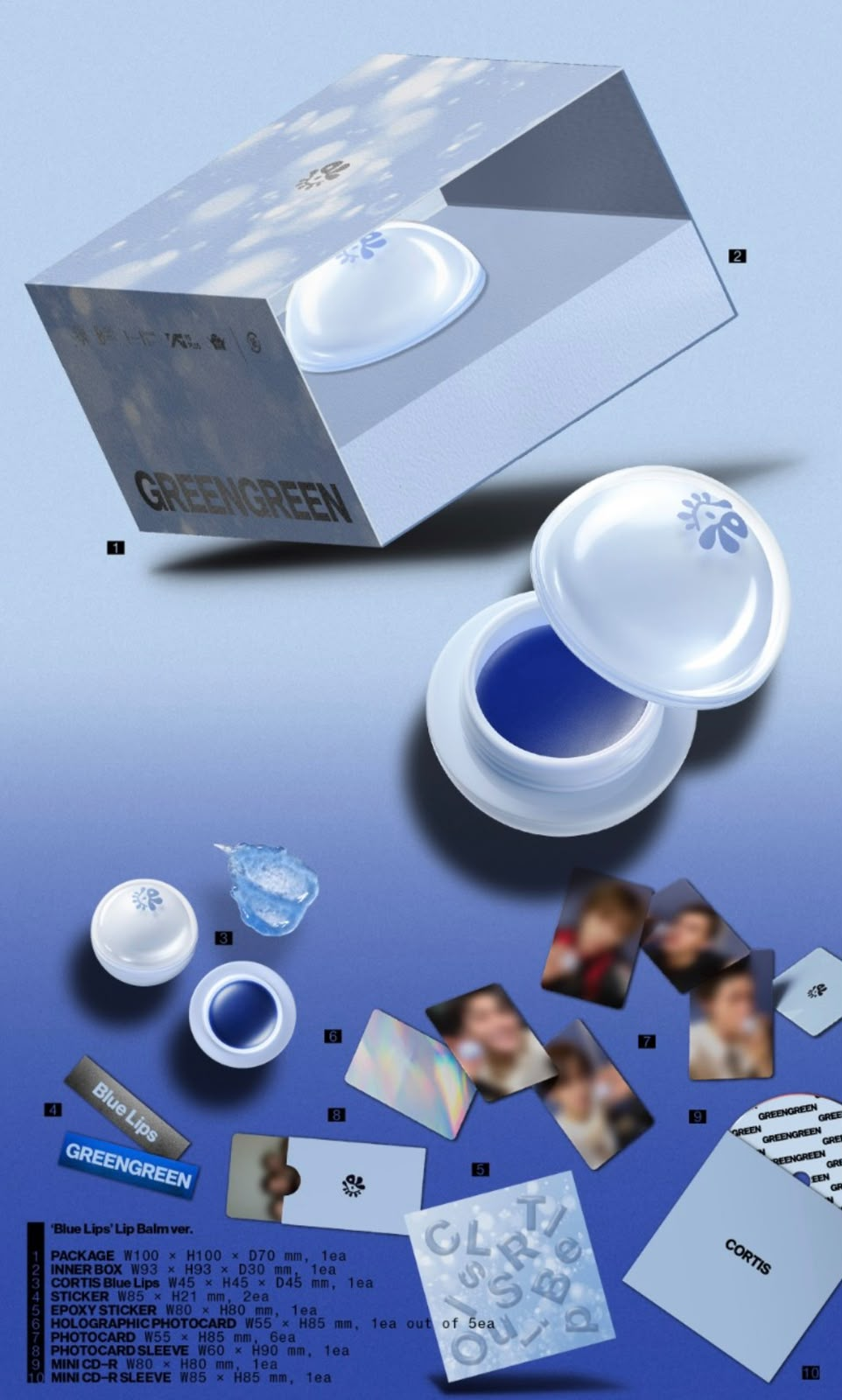 CORTIS GREENGREEN Blue Lips Lip Balm Ver. - full package contents